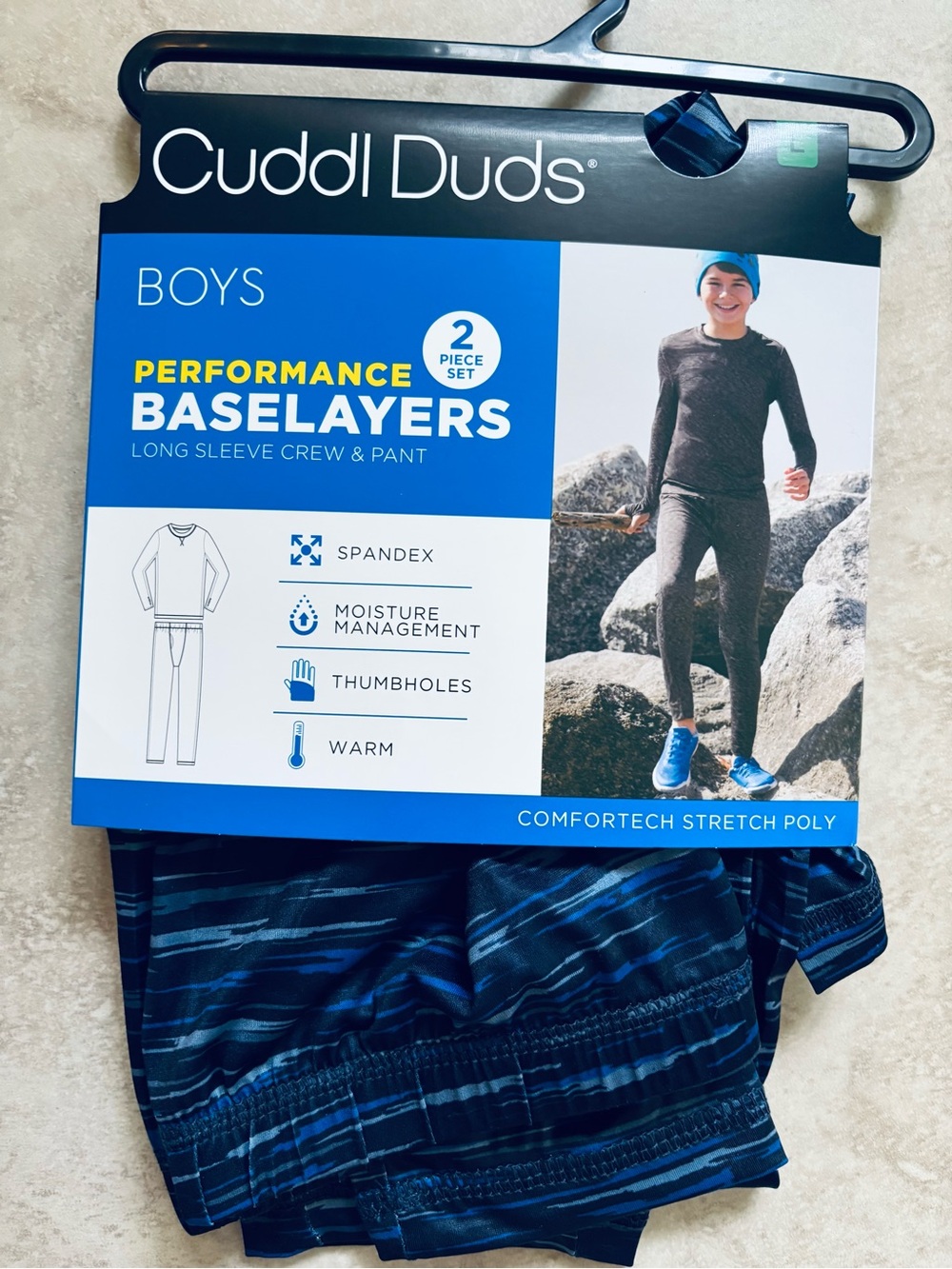 Cuddl Duds Boys Navy & Blue Performance Baselayers 2-Piece Set(12-14)